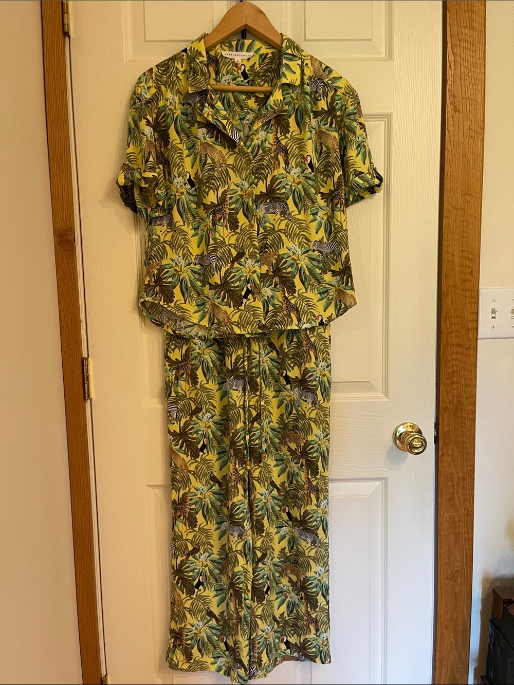 Tropical Green Palm Print Two-Piece Set